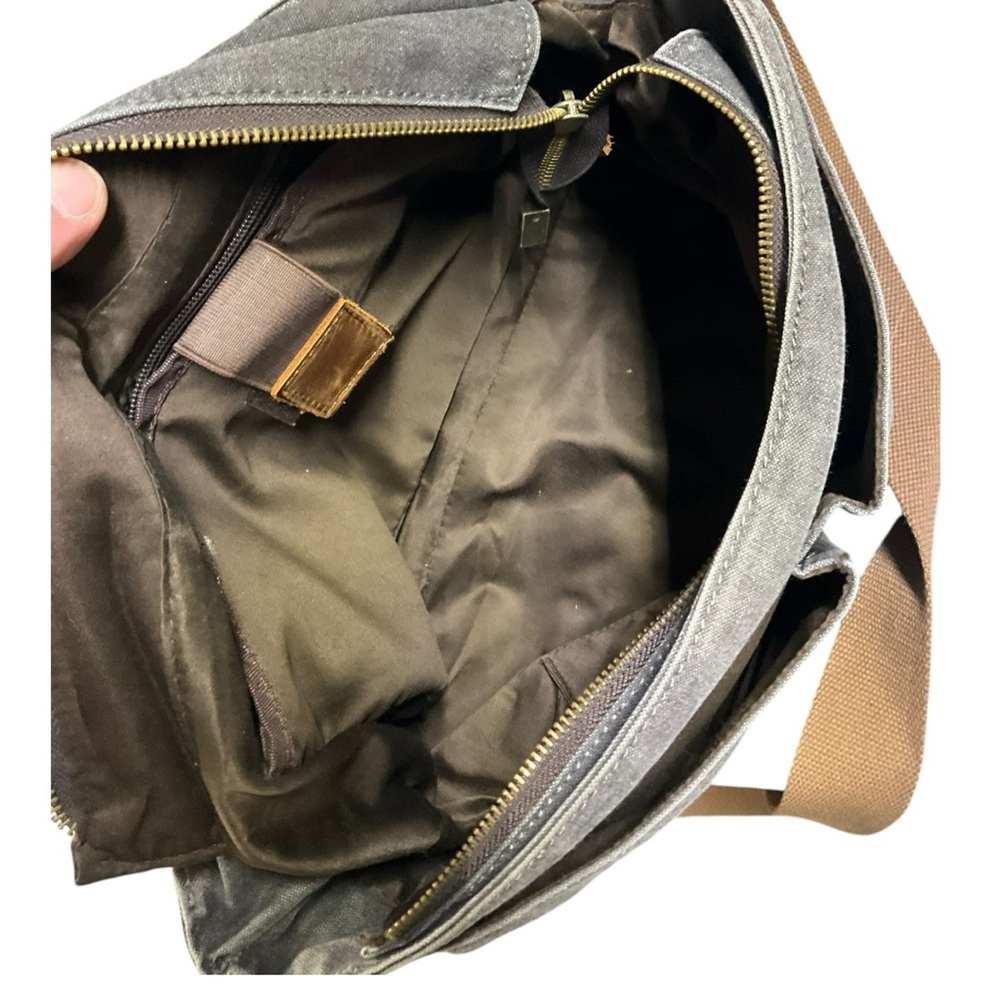 Mens Waxed Canvas Leather Messenger Bag Gray Brown Briefcase Satchel Crossbody - Picture 8 of 9